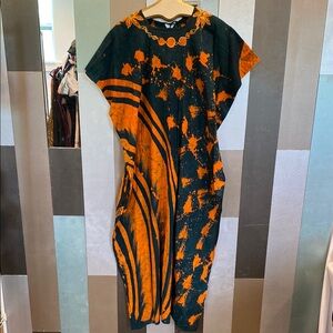 Orange and Black Tie-Dye Kaftan Dress